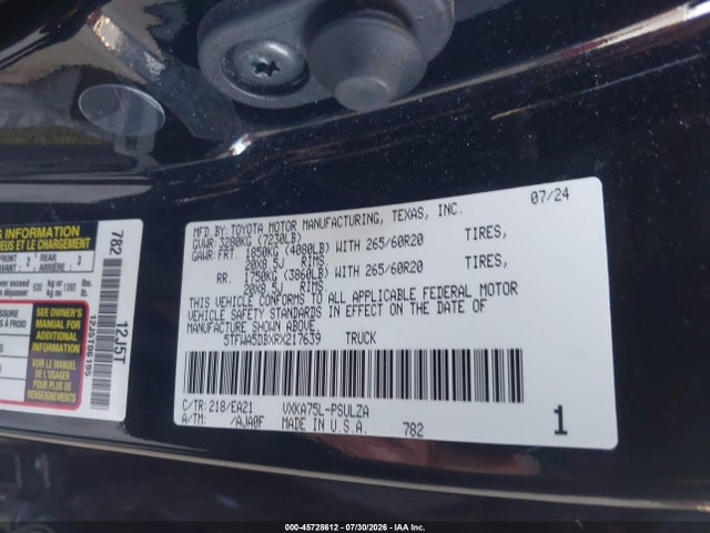 Aukcja sprzedaży 2024 Toyota Tundra Limited, vin: 5TFWA5DBXRX217639, numer aukcji: 45728612