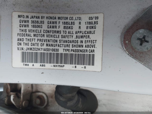 Aukcja sprzedaży 2010 Honda Insight Ex, vin: JHMZE2H71AS010630, numer aukcji: 45728629