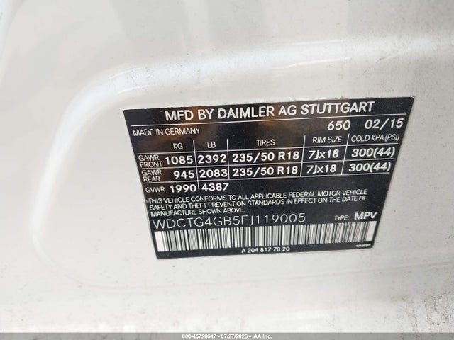 Продажа на аукционе авто 2015 Mercedes-benz Gla 250 4matic, vin: WDCTG4GB5FJ119005, номер лота: 45728647