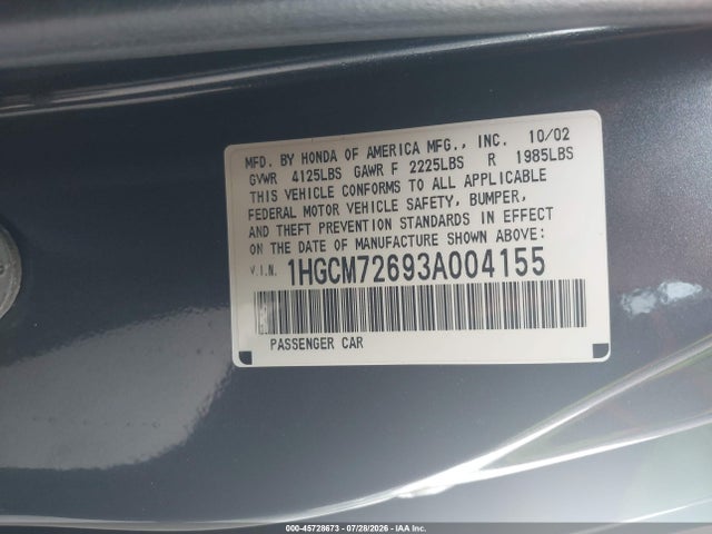 Продаж на аукціоні авто 2003 Honda Accord 2.4 Ex, vin: 1HGCM72693A004155, номер лоту: 45728673