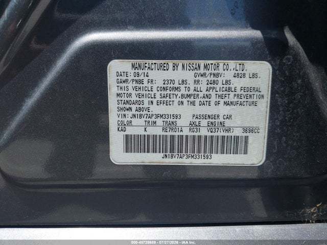 Продажа на аукционе авто 2015 Infiniti Q50 Premium, vin: JN1BV7AP3FM331593, номер лота: 45728689