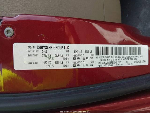 Продажа на аукционе авто 2011 Volkswagen Routan Se, vin: 2V4RW3DG5BR642002, номер лота: 45728710