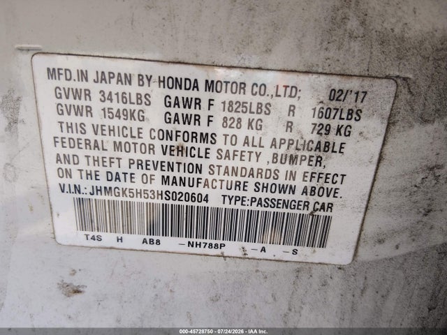Honda FIT LX 2017 JHMGK5H53HS020604 Image 9
