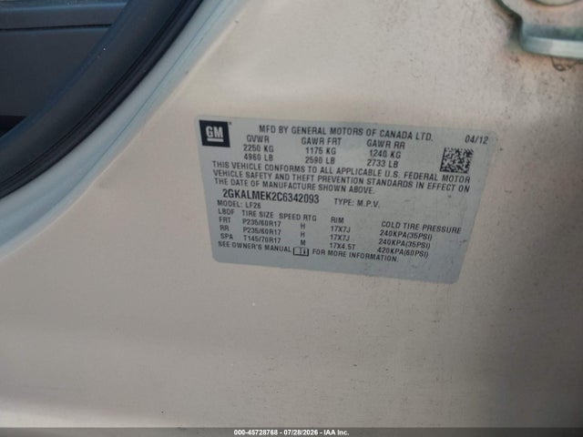 Продажа на аукционе авто 2012 Gmc Terrain Sle-1, vin: 2GKALMEK2C6342093, номер лота: 45728768
