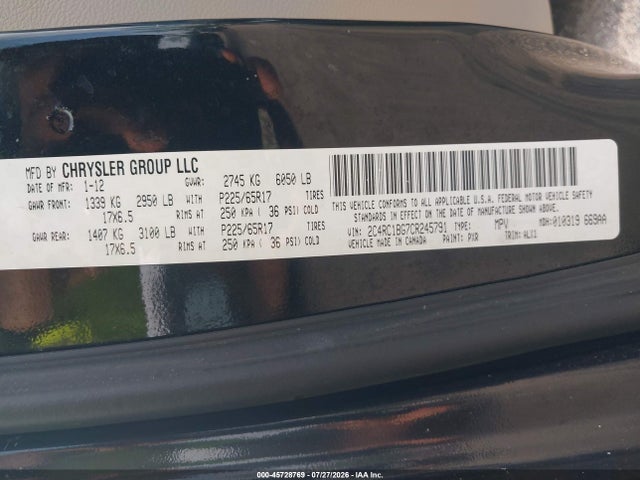 45728769 :رقم المزاد ، 2C4RC1BG7CR245791 vin ، 2012 Chrysler Town & Country Touring مزاد بيع