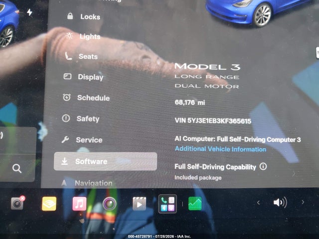 45728791 :رقم المزاد ، 5YJ3E1EB3KF365615 vin ، 2019 Tesla Model 3 Long Range/performance مزاد بيع