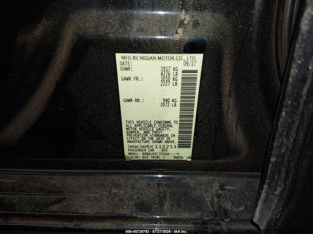 45728792 :رقم المزاد ، 1N4AL3AP8JC112253 vin ، 2018 Nissan Altima 2.5 Sr مزاد بيع