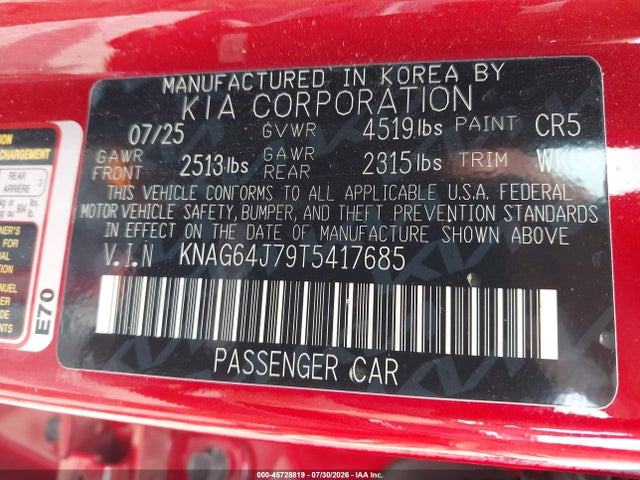 45728819 :رقم المزاد ، KNAG64J79T5417685 vin ، 2026 Kia K5 Gt-line Awd مزاد بيع