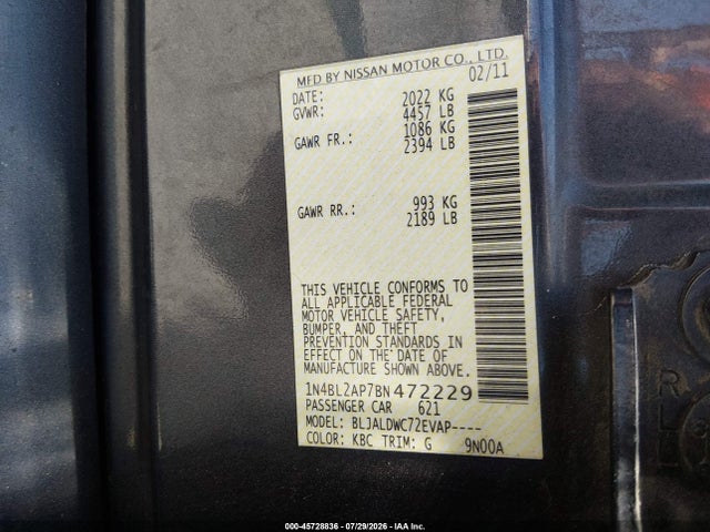 Aukcja sprzedaży 2011 Nissan Altima 3.5 Sr, vin: 1N4BL2AP7BN472229, numer aukcji: 45728836