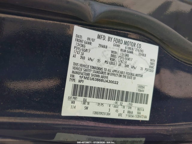 Продаж на аукціоні авто 2008 Ford Explorer Xlt, vin: 1FMEU63868UA30022, номер лоту: 45728871