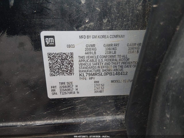 2023 Chevrolet Trailblazer Awd Lt მანქანა იყიდება აუქციონზე, vin: KL79MRSL0PB148412, აუქციონის ნომერი: 45728873