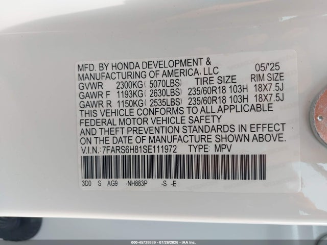 7FARS6H81SE111972 Honda Cr-v Hybrid Sport-l