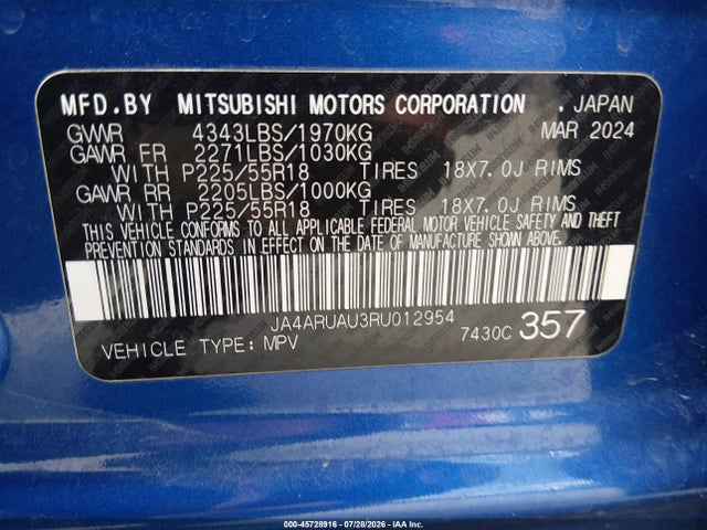 Aukcja sprzedaży 2024 Mitsubishi Outlander Sport 2.0 Es Awc/2.0 Le Awc/2.0 Ralliart Awc/2.0 S Awc/2.0 Se Awc/2.0 Trail Edition Awc, vin: JA4ARUAU3RU012954, numer aukcji: 45728916