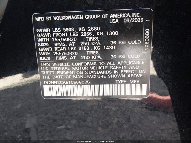 Продажа на аукционе авто 2026 Volkswagen Atlas Se With Technology, vin: 1V2HN2CA5TC558075, номер лота: 45728929