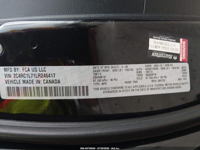 Aukcja sprzedaży 2020 Chrysler Pacifica Hybrid Touring L, vin: 2C4RC1L71LR246417, numer aukcji: 45728936
