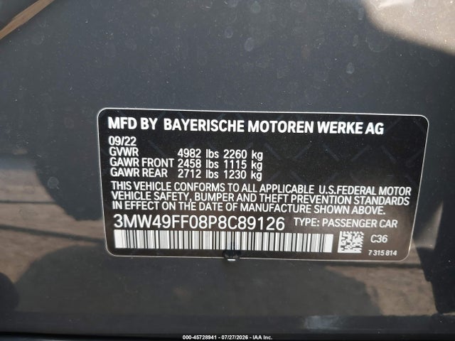 Продажа на аукционе авто 2023 Bmw M340i M340i Xdrive, vin: 3MW49FF08P8C89126, номер лота: 45728941