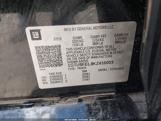 Продажа на аукционе авто 2019 Gmc Sierra 1500 Denali, vin: 1GTU9FEL8KZ416003, номер лота: 45728946