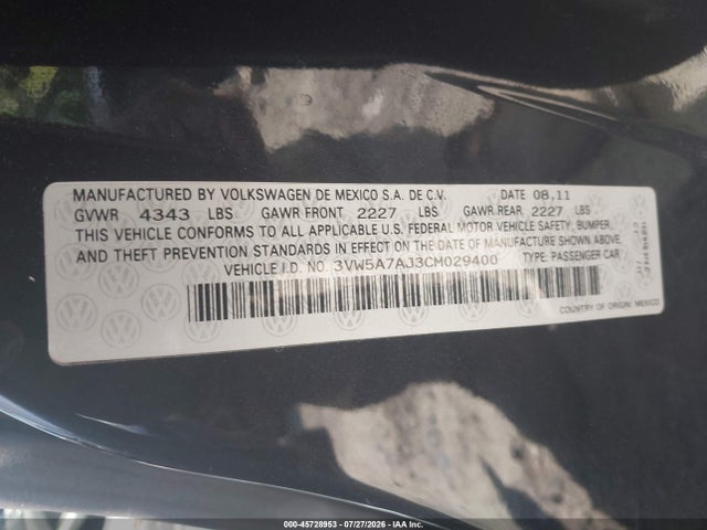 Aukcja sprzedaży 2012 Volkswagen Jetta Gli, vin: 3VW5A7AJ3CM029400, numer aukcji: 45728953