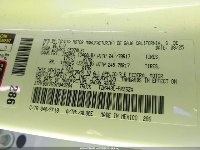Toyota Tacoma Sr5 2025 3TMKB5FN2SM049204 Image 9