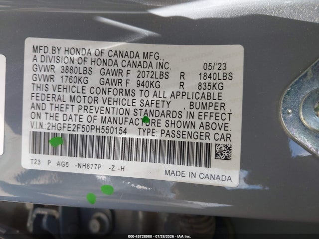 Honda Civic Sport 2023 2HGFE2F50PH550154 Image 9