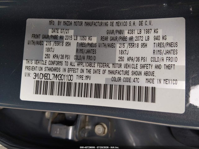 2021 Mazda Cx-30 Premium მანქანა იყიდება აუქციონზე, vin: 3MVDMBDL7MM301100, აუქციონის ნომერი: 45729006