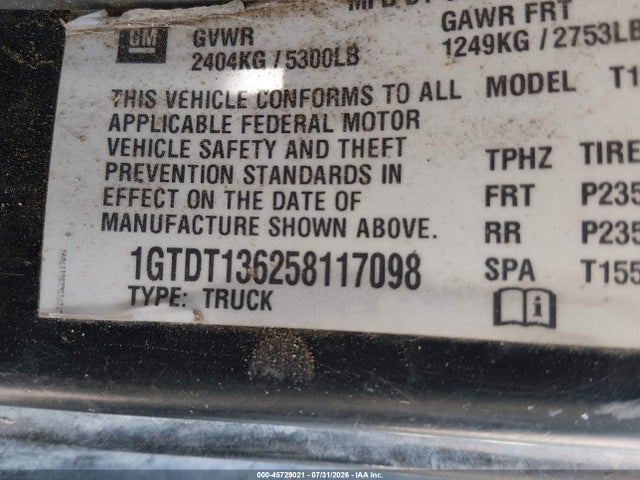45729021 :رقم المزاد ، 1GTDT136258117098 vin ، 2005 Gmc Canyon Sle مزاد بيع