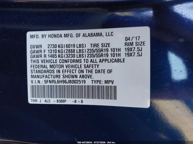 Honda Odyssey Elite 2018 5FNRL6H96JB002519 Image 9