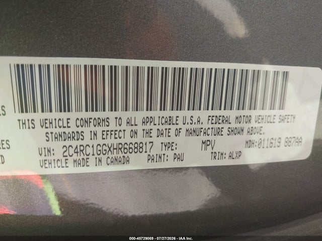 2C4RC1GGXHR668817 Chrysler Pacifica Limited