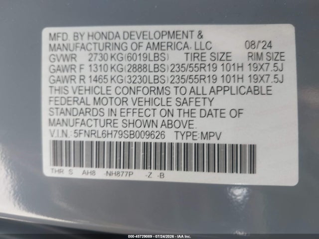 5FNRL6H79SB009626 Honda Odyssey Sport-l