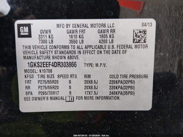 Aukcja sprzedaży 2013 Gmc Yukon Denali, vin: 1GKS2EEF4DR303866, numer aukcji: 45729133