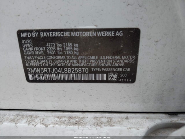 2020 Bmw 330i Xdrive მანქანა იყიდება აუქციონზე, vin: 3MW5R7J04L8B25870, აუქციონის ნომერი: 45729158