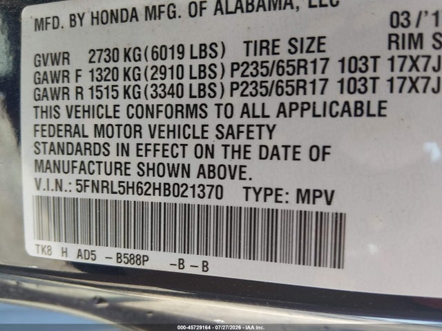Honda Odyssey Ex-l 2017 5FNRL5H62HB021370 Image 9