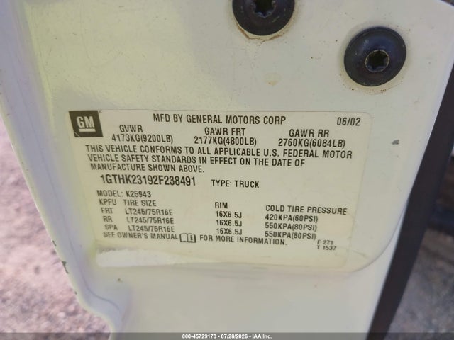 Продажа на аукционе авто 2002 Gmc Sierra 2500hd Sle, vin: 1GTHK23192F238491, номер лота: 45729173
