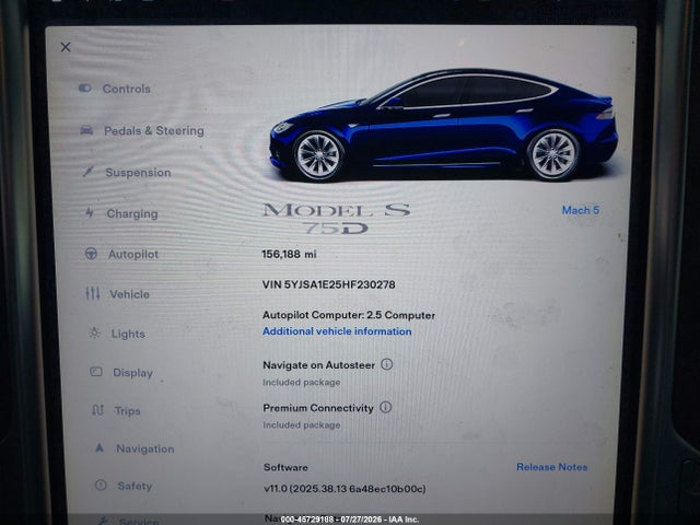 Продаж на аукціоні авто 2017 Tesla Model S 100d/60d/75d/90d/p100d, vin: 5YJSA1E25HF230278, номер лоту: 45729188