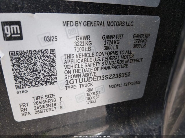2025 Gmc Sierra 1500 4wd  Short Box Slt მანქანა იყიდება აუქციონზე, vin: 1GTUUDED3SZ238352, აუქციონის ნომერი: 45729190