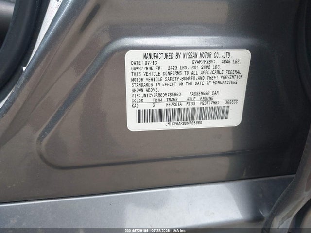 Продаж на аукціоні авто 2013 Infiniti G37x, vin: JN1CV6AR8DM765960, номер лоту: 45729194