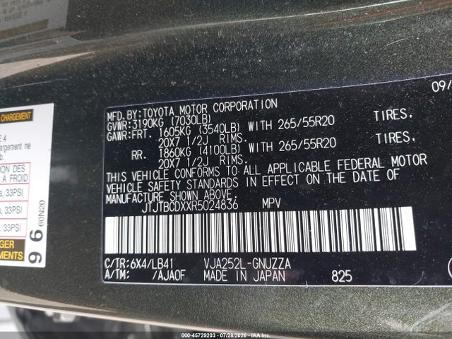 45729203 :رقم المزاد ، JTJTBCDXXR5024836 vin ، 2024 Lexus Gx 550 Premium+ مزاد بيع
