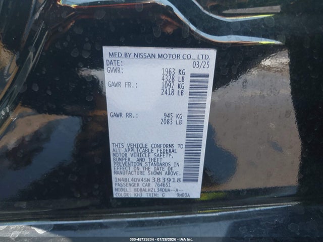 1N4BL4DV4SN383918 Nissan Altima Sv Fwd