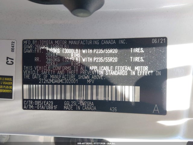 Lexus RX 350 2021 2T2HZMDA6MC302001 Image 9