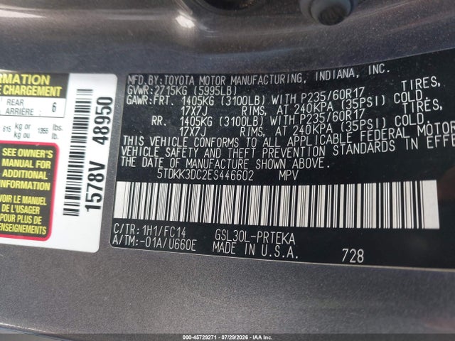 5TDKK3DC2ES446602 Toyota Sienna Le V6 8 Passenger