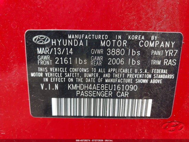 KMHDH4AE8EU161090 Hyundai ELANTRA SE