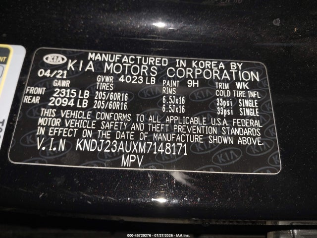 Aukcja sprzedaży 2021 Kia Soul Lx, vin: KNDJ23AUXM7148171, numer aukcji: 45729276