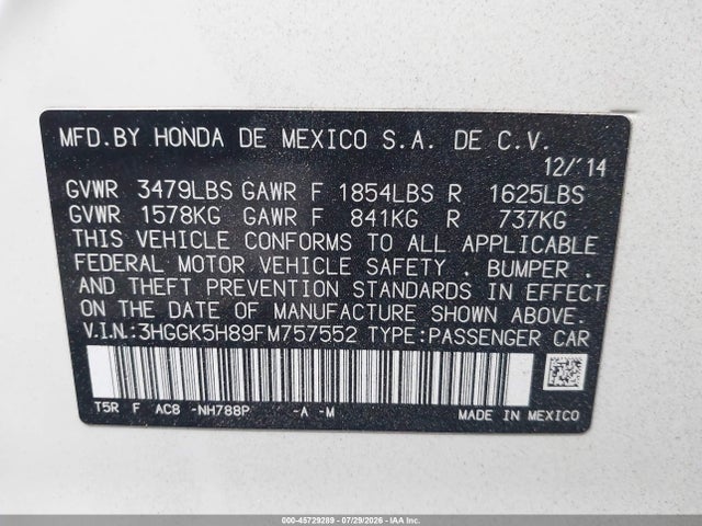 3HGGK5H89FM757552 Honda Fit Ex/ex-l