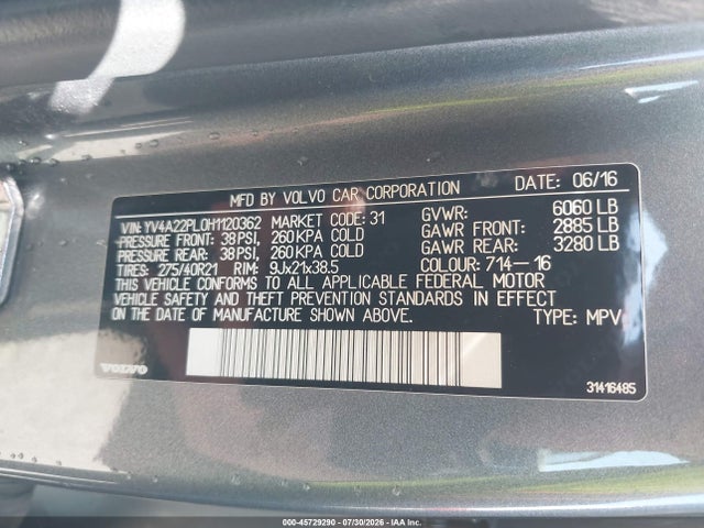 YV4A22PL0H1120362 Volvo Xc90 T6 Inscription