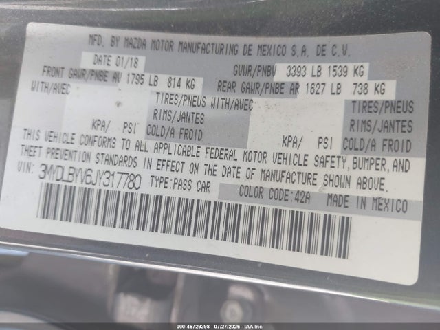 3MYDLBYV6JY317780 Toyota YARIS IA
