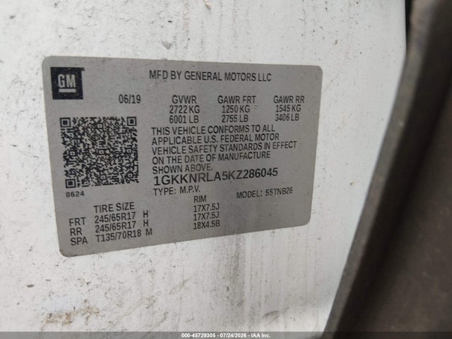 Aukcja sprzedaży 2019 Gmc Acadia Sle, vin: 1GKKNRLA5KZ286045, numer aukcji: 45729305