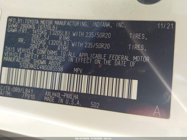Toyota Sienna Platinum 2022 5TDERKEC4NS085598 Image 9