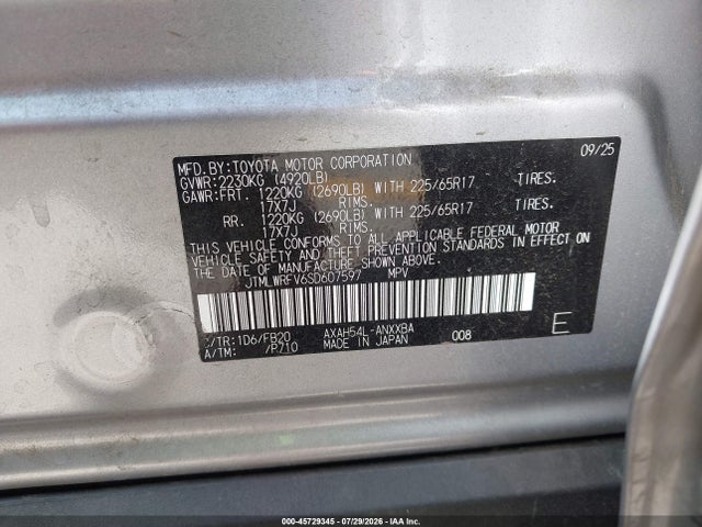 JTMLWRFV6SD607597 Toyota Rav4 Hybrid Le
