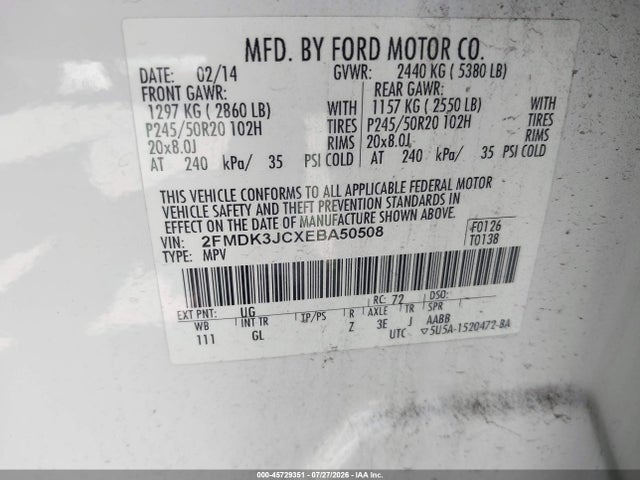 2FMDK3JCXEBA50508 Ford EDGE SEL