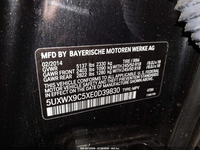 Aukcja sprzedaży 2014 Bmw X3 Xdrive28i, vin: 5UXWX9C5XE0D39830, numer aukcji: 45729369